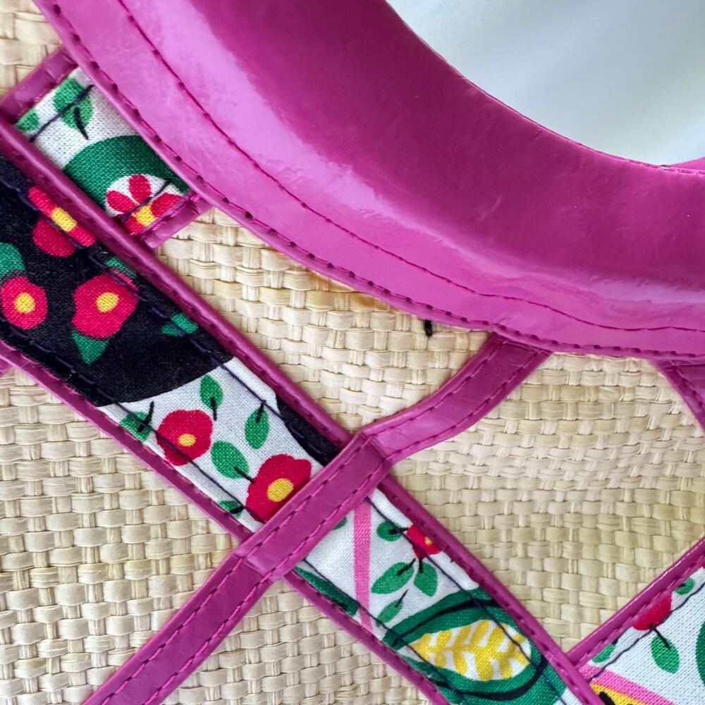 Vera Bradley Viva La Vera Bamboo Handle Straw Purse Medium Tote Handbag Retired - Picture 8 of 13